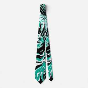 Turquoise, Black and White Swirls Marble like Tie