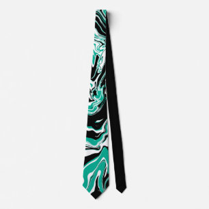 Turquoise, Black and White Swirls Marble like Tie