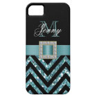 TURQUOISE BLACK CHEVRON GLITTER GIRLY