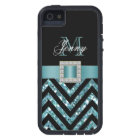 TURQUOISE BLACK CHEVRON GLITTER GIRLY