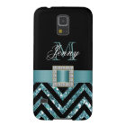 TURQUOISE BLACK CHEVRON GLITTER GIRLY