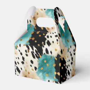 Turquoise Black Cream Gold Western Cowhide Favor Box