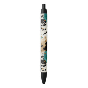Turquoise Black Cream Gold Western Cowhide Ink Pen