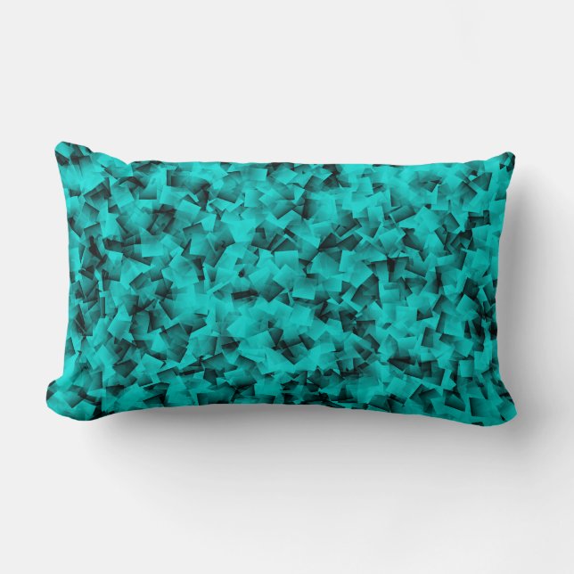 Turquoise Black Cubism Abstract Pattern Lumbar Pillow (Front)