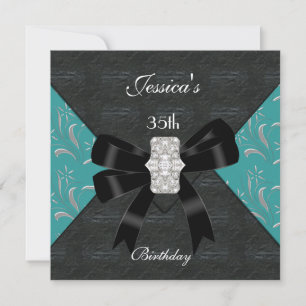 Turquoise Black Damask Black Invitation Argent 35e
