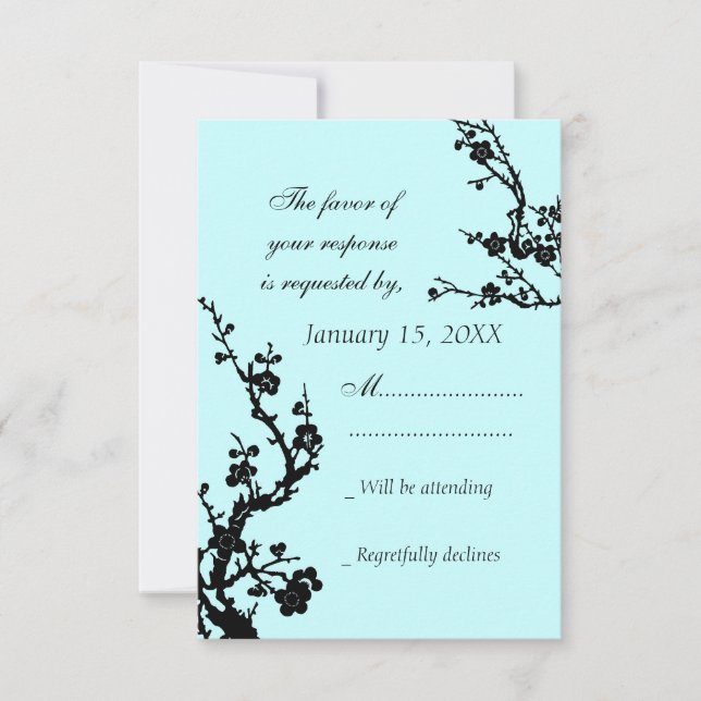 Turquoise Black Floral RSVP Wedding Card (Front)