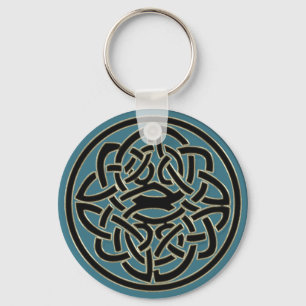 Turquoise Black Gold Metal Celtic Knot Keychain