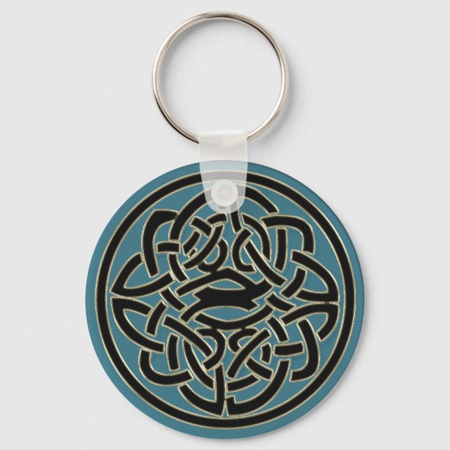 Turquoise Black Gold Metal Celtic Knot Keychain (Front)