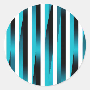 Turquoise Black Gradient Stripe Pattern Classic Round Sticker