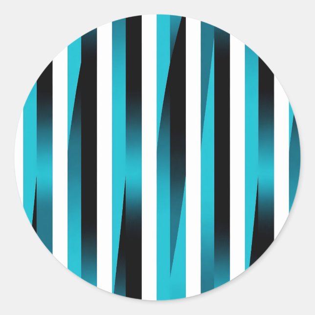 Turquoise Black Gradient Stripe Pattern Classic Round Sticker (Front)