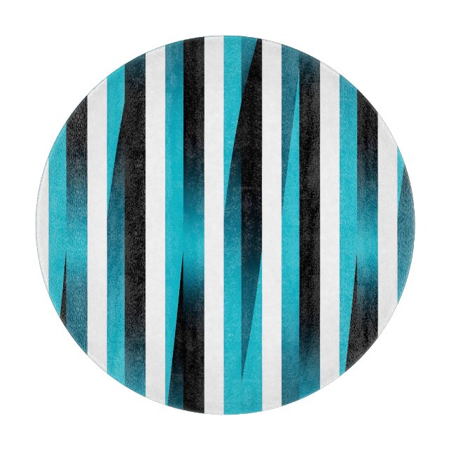 Turquoise Black Gradient Stripe Pattern Cutting Board (Front)