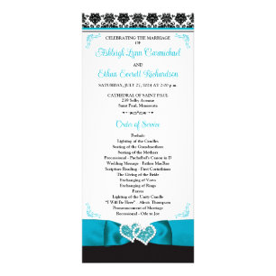 Turquoise, Black Love Hearts Wedding Program