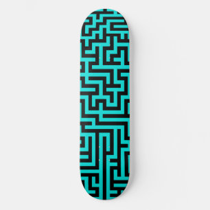Turquoise Black Maze Lines Skateboard
