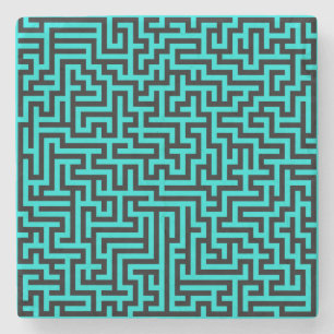 Turquoise Black Maze Lines Stone Coaster