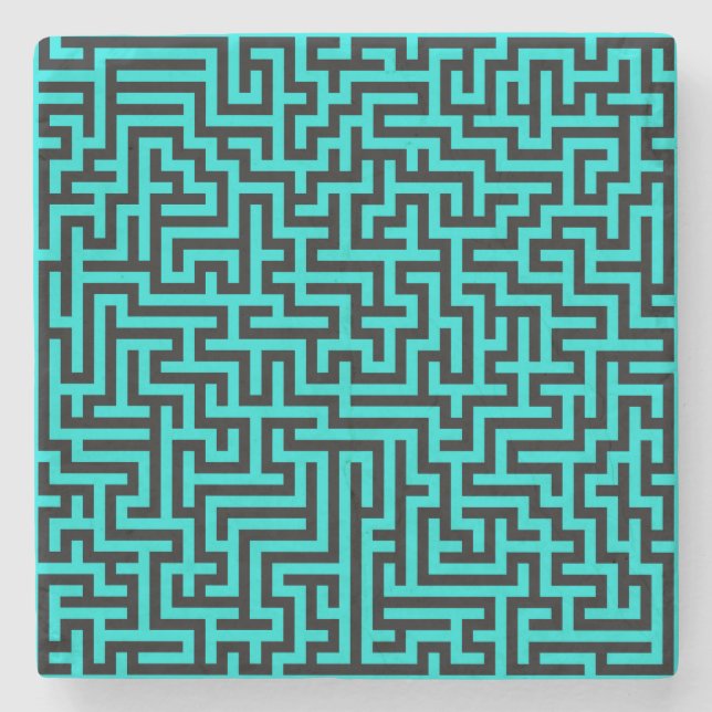Turquoise Black Maze Lines Stone Coaster (Front)