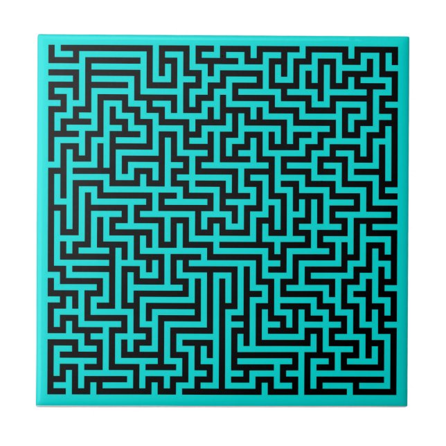 Turquoise Black Maze Lines Tile (Front)
