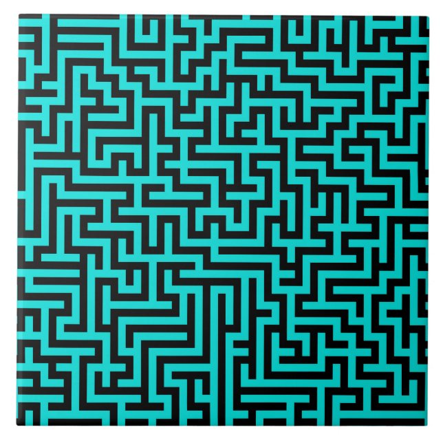 Turquoise Black Maze Lines Tile (Front)
