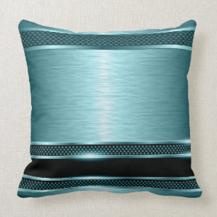 Turquoise & Black Metallic Brushed Aluminum Look Throw Pillow