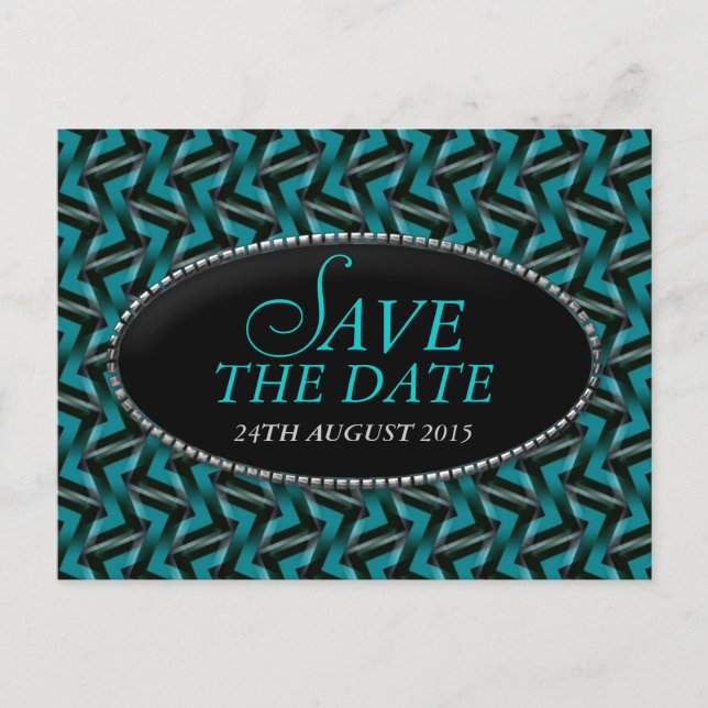 Turquoise  Black Motif Enregistrer la date Carte p (Devant)