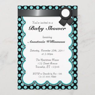 Turquoise & Black Polka Dot Baby Shower Invitation