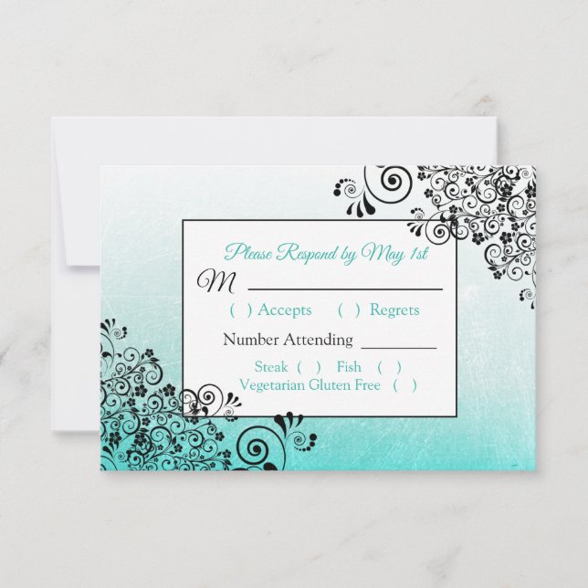 Turquoise Black Scratch Texture Mariage carte RSVP (Devant)