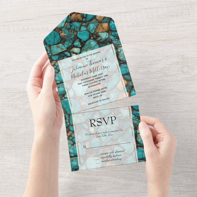 Turquoise Black Stones All In One Invitation (Tearaway)