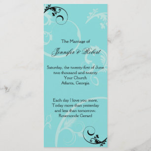 Turquoise Black Swirl Flourish Wedding Program