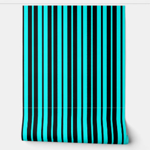 Turquoise Black Vertical Stripes Pattern Wallpaper