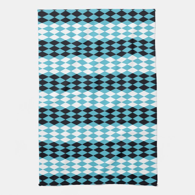 Turquoise ,black, white diamonds kitchen towel (Vertical)