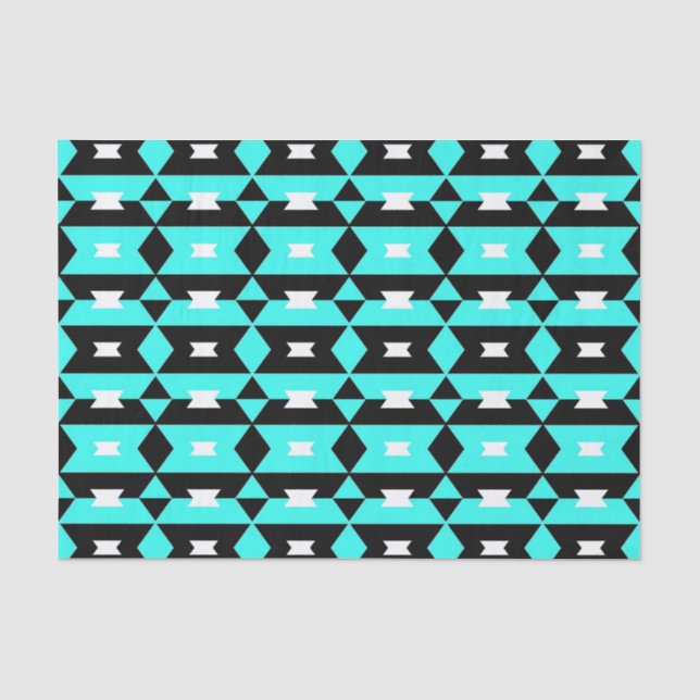 Turquoise Black & White Op Art Geometric Pattern Tissue Paper (Front)