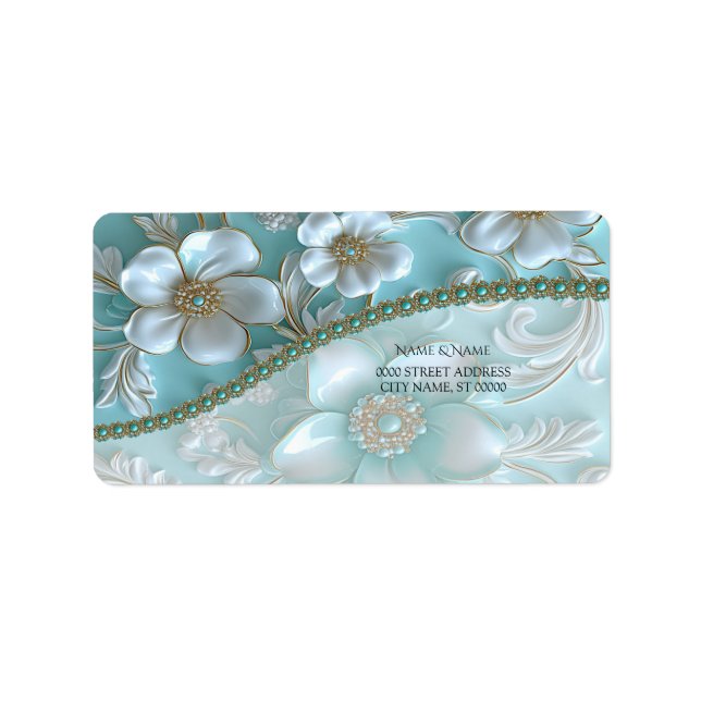 Turquoise blanc Étiquette de adresse (Devant)