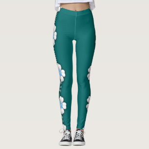 Turquoise Blanc Lotus Water Lily Heart Leggings