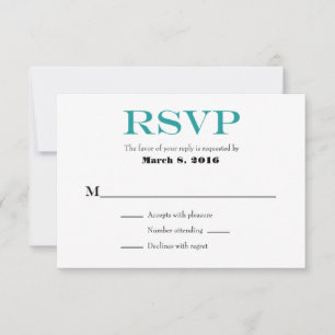 Turquoise Blanc Plain Simple Mariage Cartes RSVP