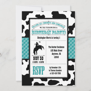 Turquoise Bleu Cowhide Cowboy Invitation d'anniver
