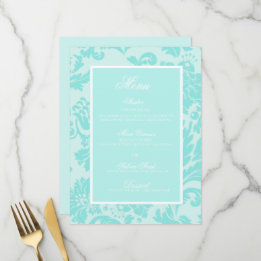 Turquoise bleu damassé motif mariage menu plat