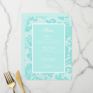 Turquoise bleu damassé motif mariage menu plat