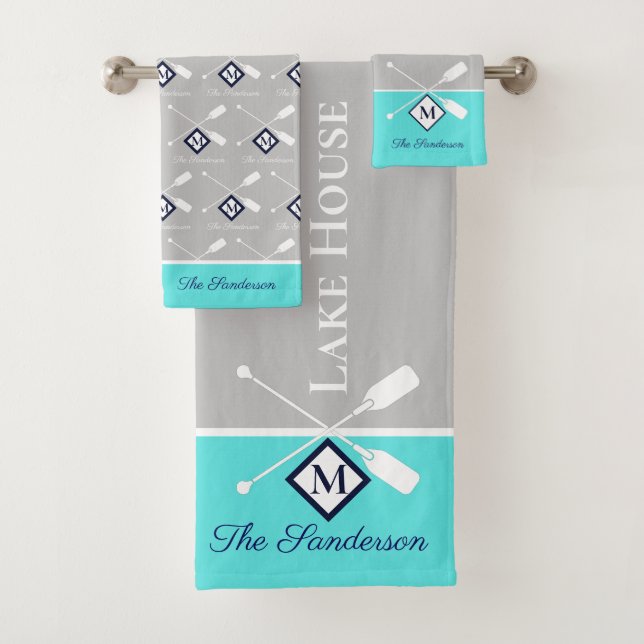 Turquoise bleu gris Monogramme Lake House Nautique (En situation)