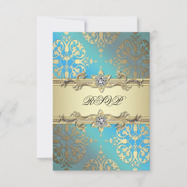 Turquoise Bleu Noir Damas RSVP (Devant)