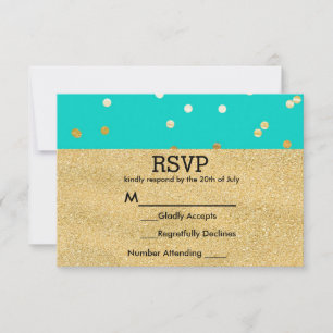 Turquoise Bleu & Or Confetti Pailleté Points RSVP