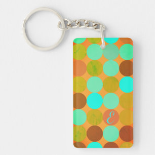 Turquoise Bleu Vert & Cercles Orange Monogramme