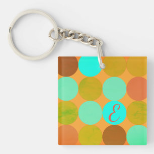 Turquoise Bleu Vert & Cercles Orange Monogramme