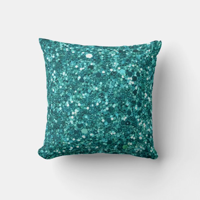 Turquoise Bling, sparkle and glitter Throw Pillow (Front)