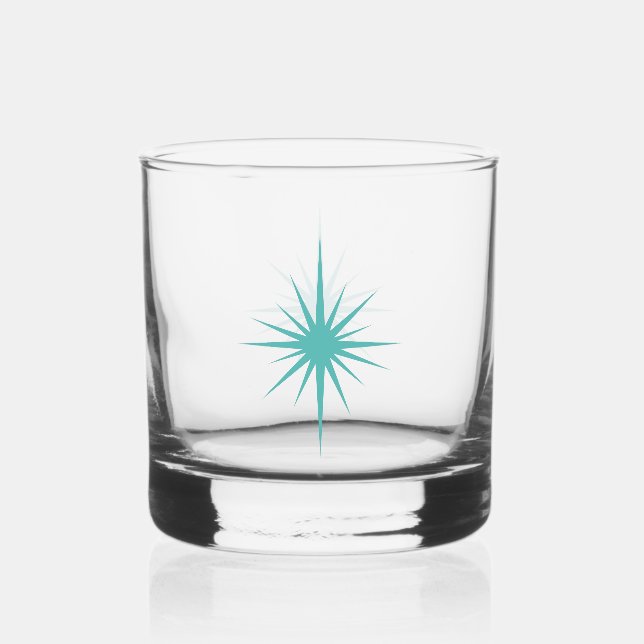 Turquoise Blue 1950s Atomic Starburst Mid Century Whiskey Glass (Front)