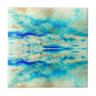 Turquoise blue abstract art cream ceramic tile