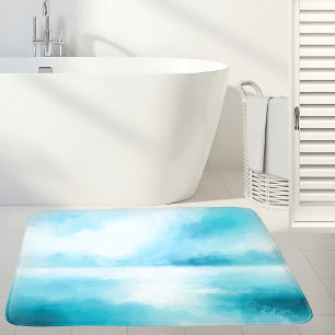 Turquoise Blue Abstract Beach  Bath Mat