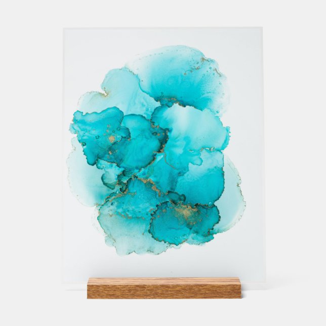 Turquoise Blue Abstract Fluid Art Acrylic Sign (Front)