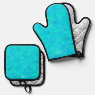 Turquoise Blue Abstract Pattern Oven Mitt & Pot Holder Set
