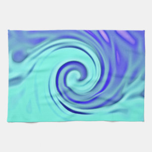 Turquoise Blue Abstract Wave Art Kitchen Towel