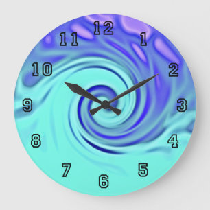 Turquoise Blue Abstract Wave Art Large Clock