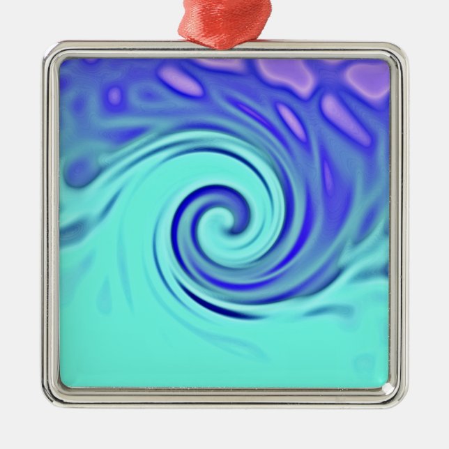 Turquoise Blue Abstract Wave Art Metal Ornament (Front)
